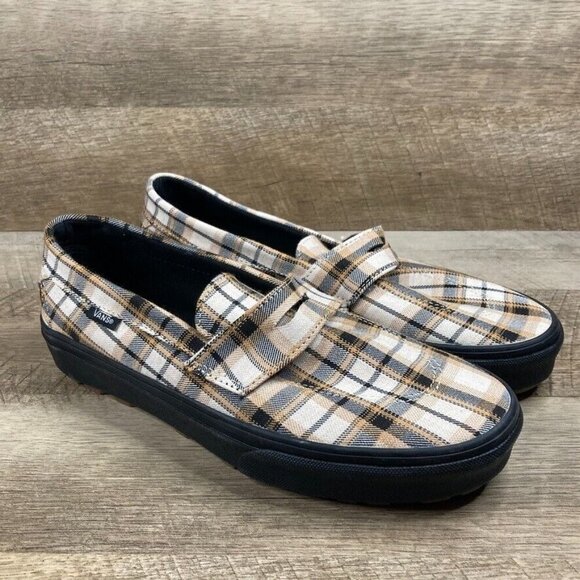 VANS Style 53 Plaid Khaki Slip On Chunky Shoes Loafers Women's Size 9.5 NEW